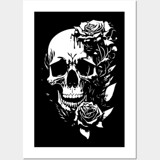 rock skull and roses Posters and Art